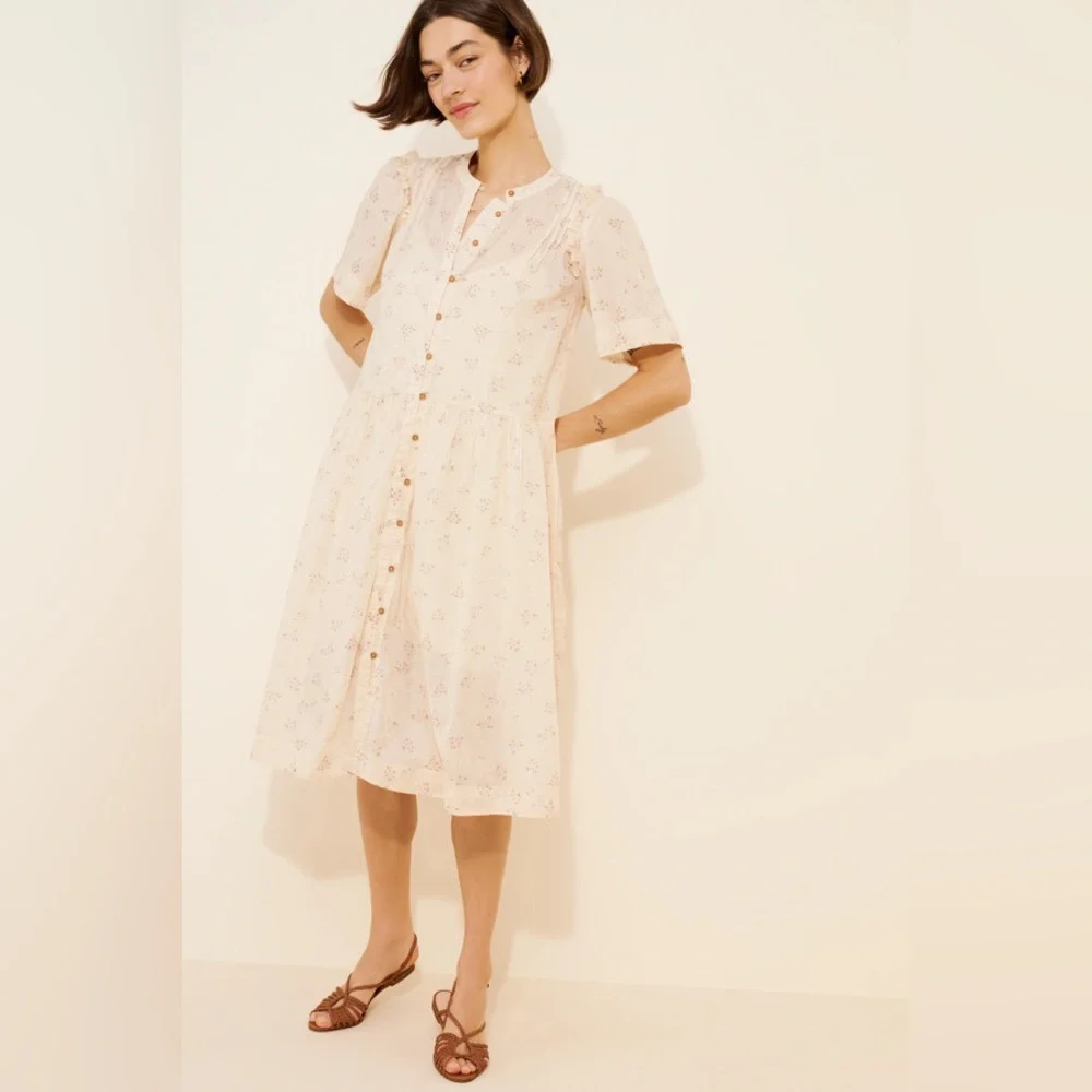 Free People Cottagecore Prairie Boho Oversized 70s Cotton Puff Sleeve Dress XS - Picture 5 of 16
